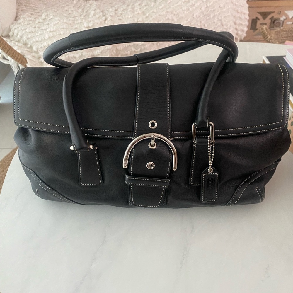 Coach black leather large satchel bag. Excellent condition